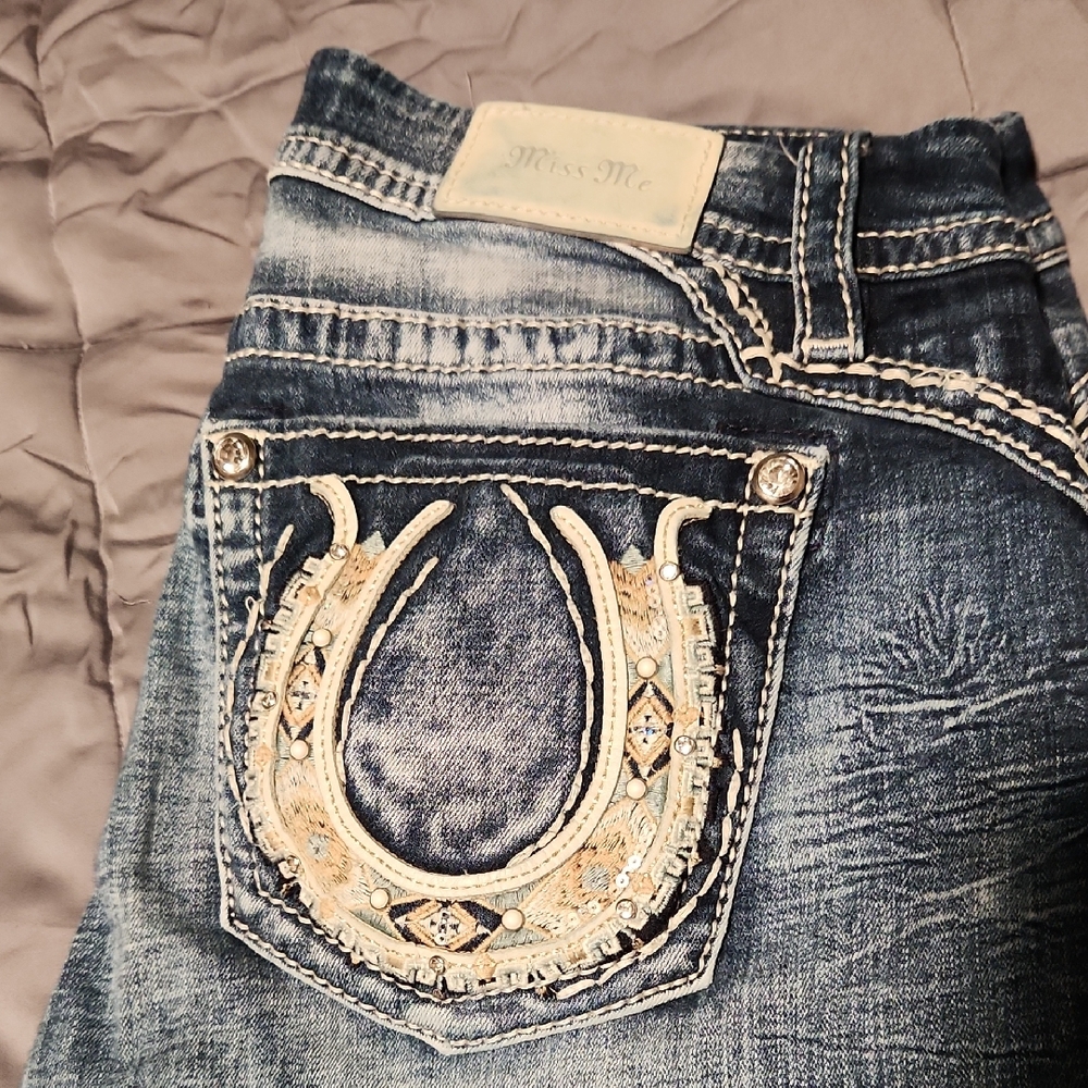Miss Me Blue Embellished Wide Leg Jeans